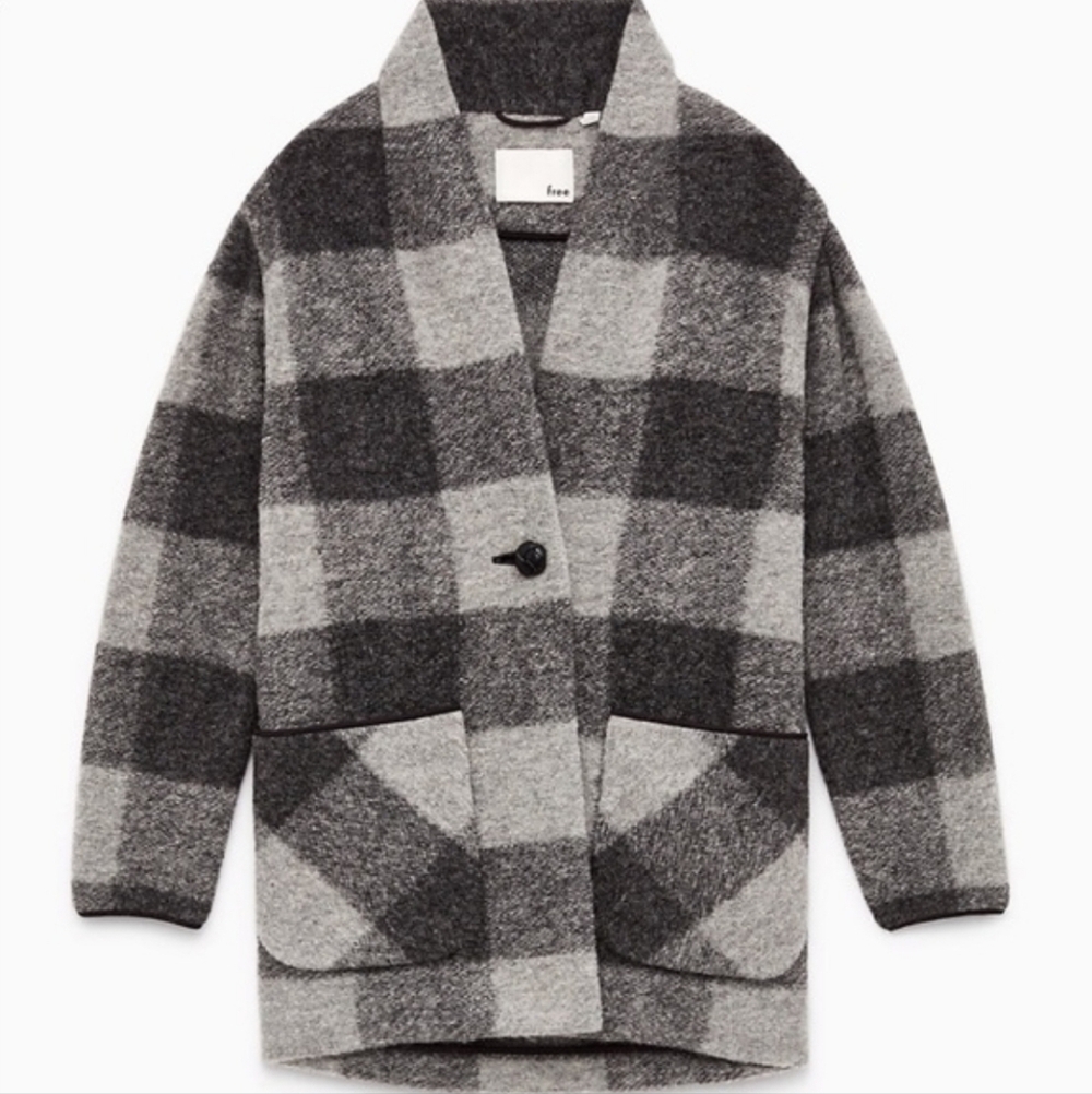 Aritzia Gray & Black Plaid Pea Coat